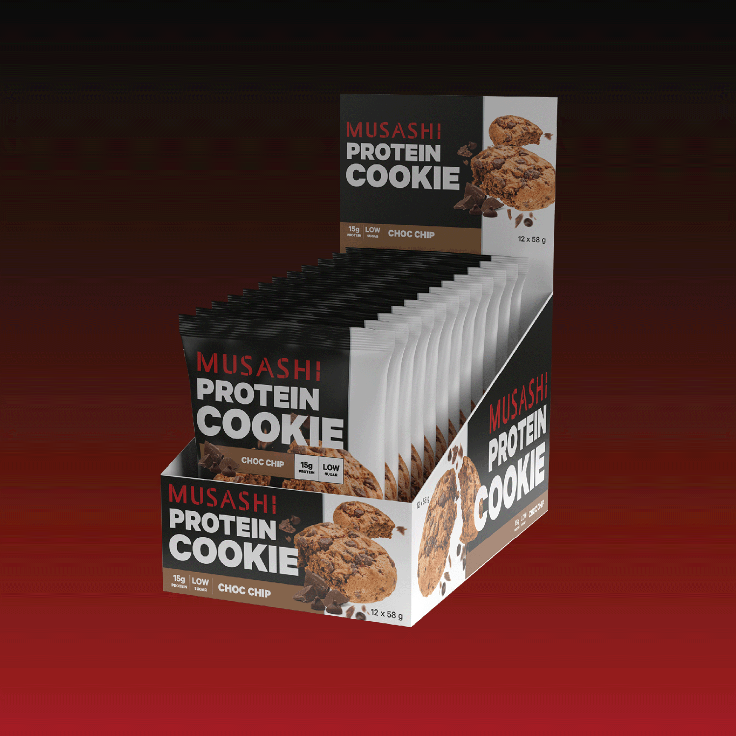 MUSASHI Protein Cookie Choc Chip Protein Cookie 58g (Box of 12 Cookies)