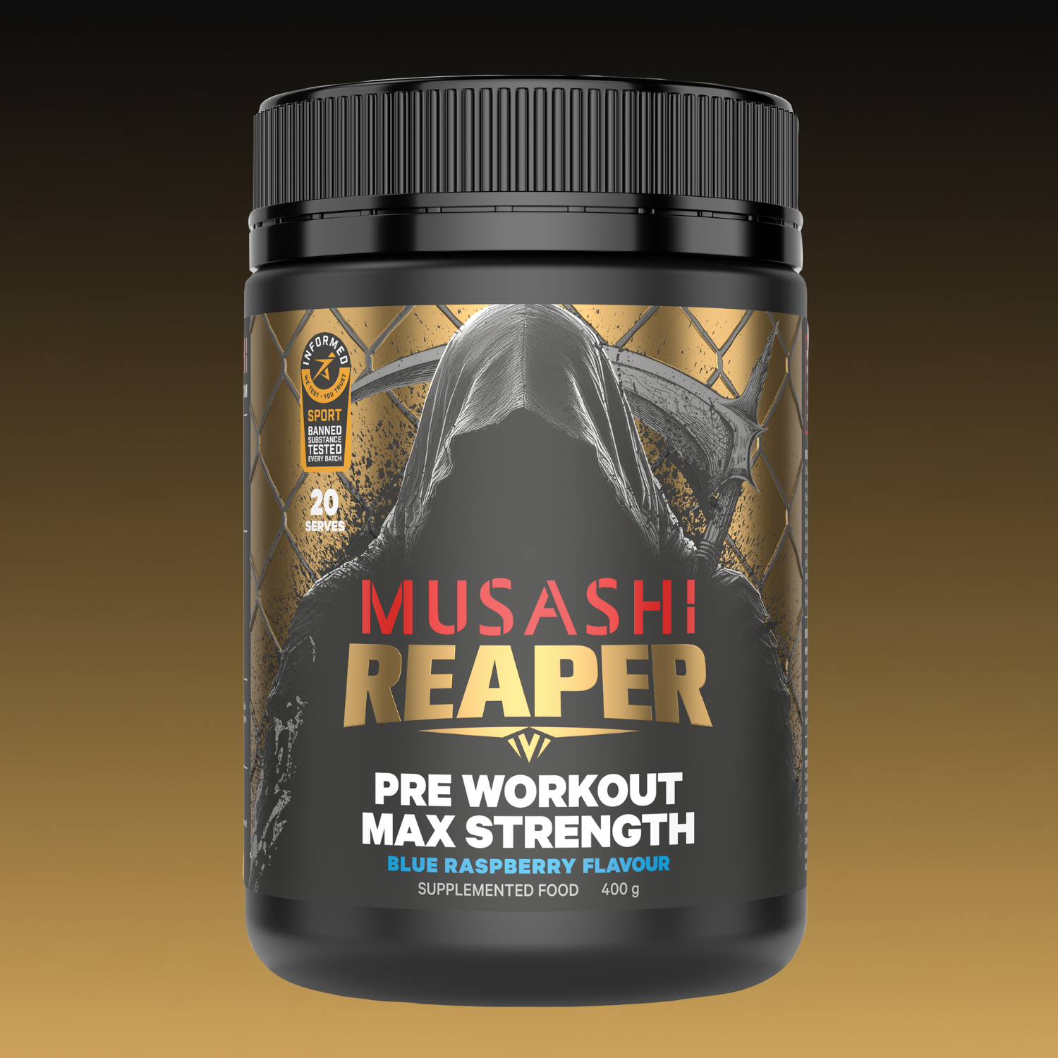 Musashi Blue Raspberry REAPER PRE-WORKOUT MAX STRENGTH 400g