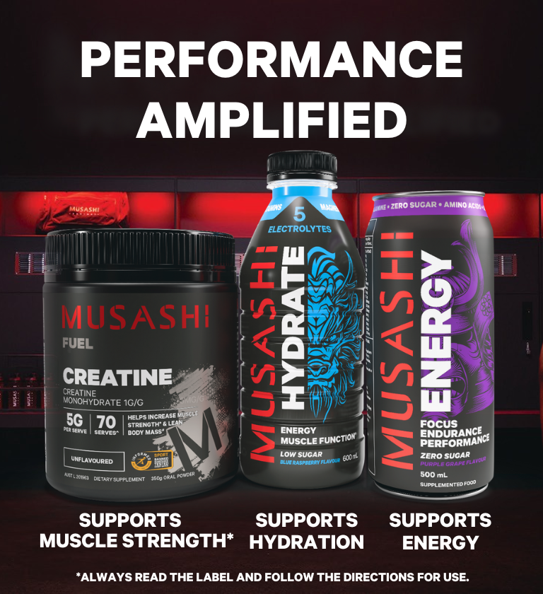 Musashi supplement and energy drink products