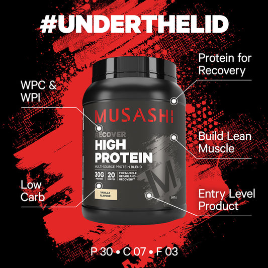 Musashi High Protein Powder Under the Lid