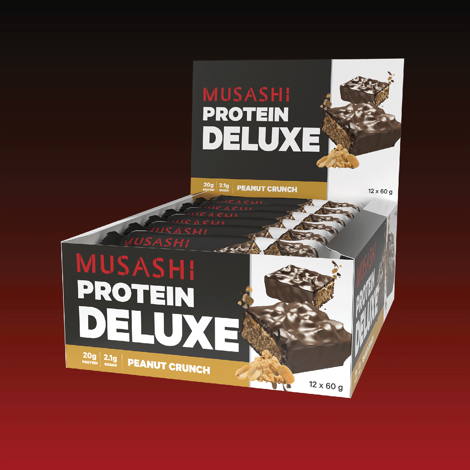 Musashi Protein Bar Peanut Crunch Deluxe Protein Bar 60g (Box of 12 Bars)