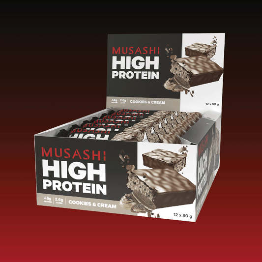 Musashi Protein Bar Cookies & Cream High Protein Bar 90g (Box of 12 Bars)