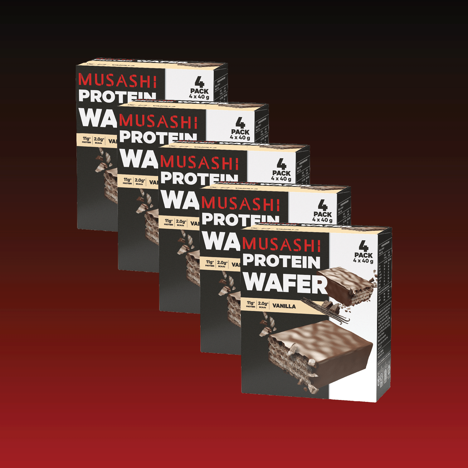 Musashi Protein Bar Vanilla Protein Wafer Bar Multipacks x 5 (Total 20 Bars)